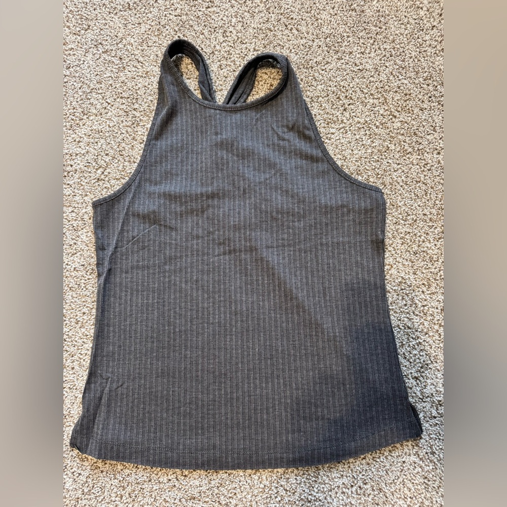 Hem & Thread Gray Ribbed Cut Out Tank Top - Picture 2 of 5